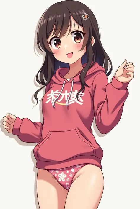 Hoodie, panties anime girl, haegao face, full body