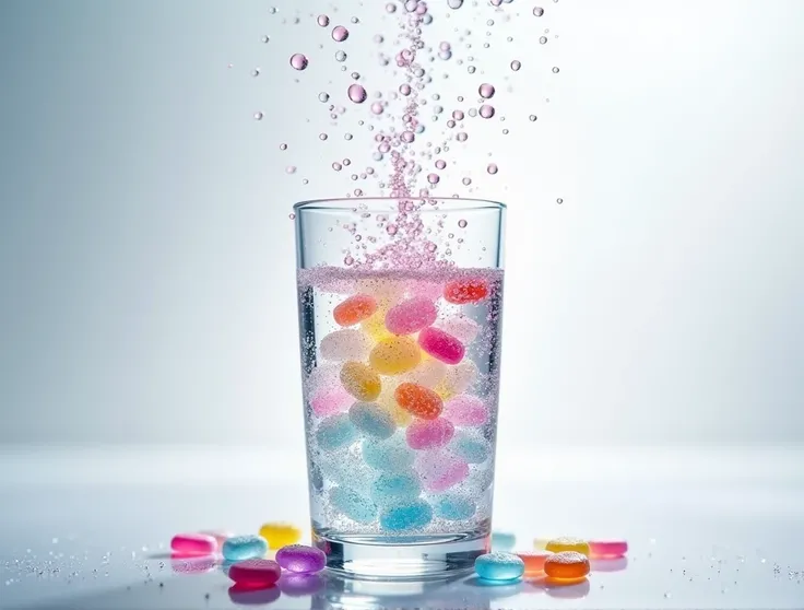 Ultra High quality and detailed image Effervescent tablets dissolving in water with bubbles, cut out