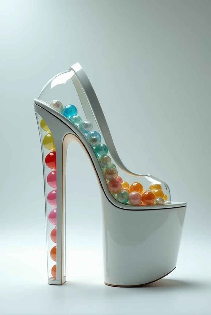 High heel Platform shoe having small colorful balls inside its heel