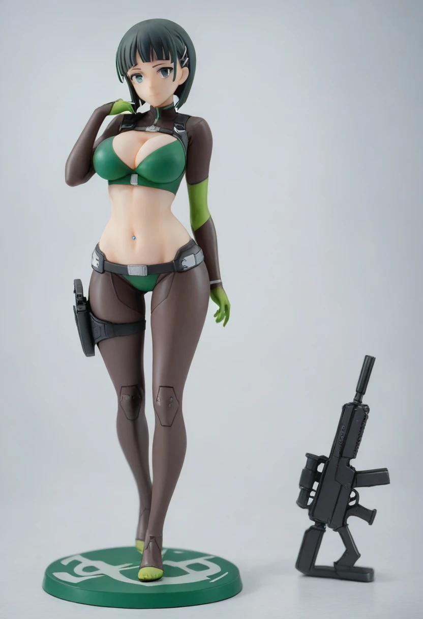 pt， Figure， Black and Green Coloring Exposed Near Future Survival Game Reverse Bodysuit ，ボディスーツの各所に光るインジケータ 女の子の Figure ，suguha，breast，Belly button， stomach are exposed， cleavage，Lower abdomen，The inner thigh is exposed，holster，standing , fullbody , toe，A ...