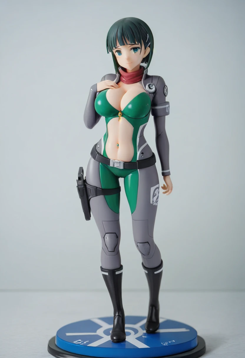 pt， Figure， glossy black and green coloring near-future survival game reverse bodysuit with lots of exposure ， indicators that light up everywhere on the bodysuit  ,女の子の Figure ，suguha，breast，Belly button， stomach are exposed， cleavage，Lower abdomen，The in...