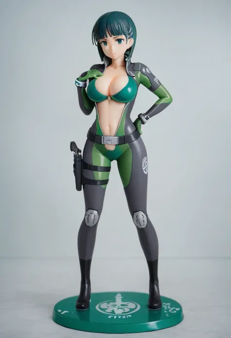 pt， Figure， glossy black and green coloring near-future survival game reverse bodysuit with lots of exposure ， indicators that light up everywhere on the bodysuit  ,女の子の Figure ，suguha，breast，Belly button， stomach are exposed， cleavage，Lower abdomen，The in...