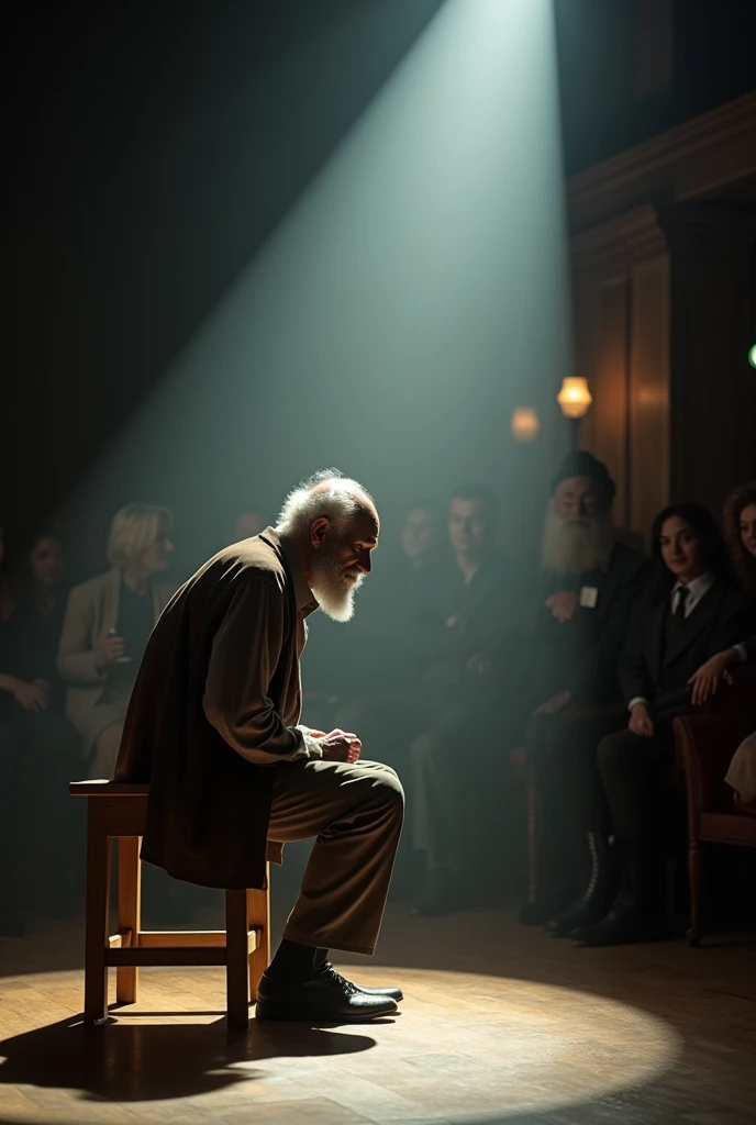 Scene 2: The Man Sits Down]

With a graceful, deliberate motion, the old man slowly lowers himself onto a wooden stool, which creaks slightly under his weight. The audience can feel the tension building as they watch him prepare. The judges are now fully f...