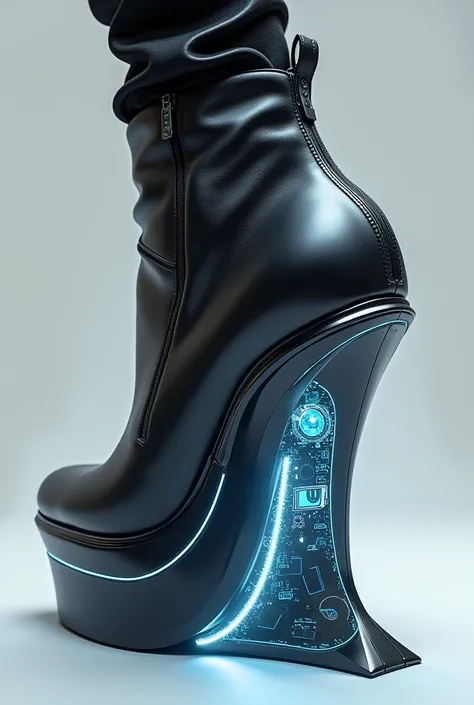 High heel platform shoe having a high tech heels with a digital screen