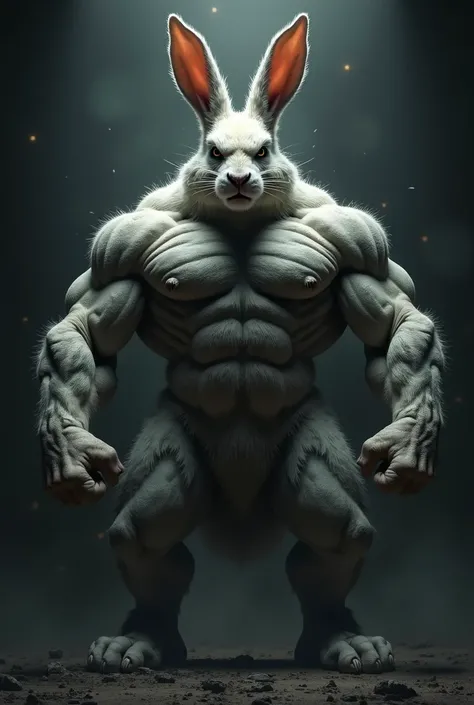 Make background more darker and bunny bigger and muscular 