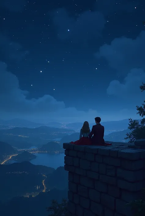 The castle walls at night. The view stretches out to the horizon, where stars twinkle like scattered diamonds in a velvet sky. A soft breeze carries the scent of blooming flowers.
Action: Lirien and Ryker sit together, gazing at the stars. They share their...