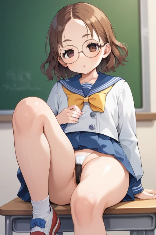  score_9,  score_8_ up,  score_7_ up,  score_6_ up,  Source_ANIME BREAK ，nsfw，   top quality  ，masterpiece，( detailed biography   :1.2)， fisheye lens， a very young girl ，Very small build :1.3，Round face，baby face，Glasses， very short， toddler figure ，  Figu...