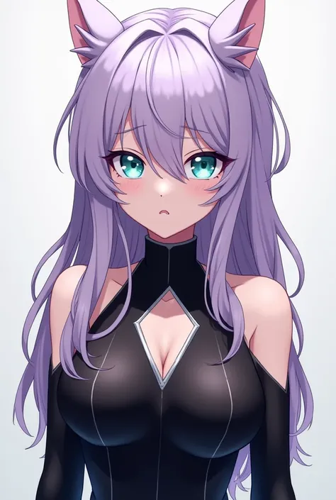 An anime-style young woman around 20 years old with long lilac hair cascading over her shoulders. The hair features sharp, spiky ends that jut outward in an angular and slightly unruly manner, adding a rebellious and dynamic touch to her overall appearance...