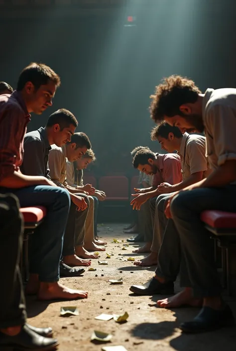 Some citizens were kneeling and looking for money under their seats.