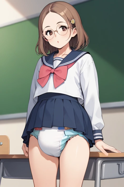  score_9,  score_8_ up,  score_7_ up,  score_6_ up,  Source_ANIME BREAK ，nsfw，   top quality  ，masterpiece，( detailed biography   :1.2)， fisheye lens， a very young girl ，Very small build :1.3，Round face，baby face，Glasses， very short， toddler figure ，  Figu...