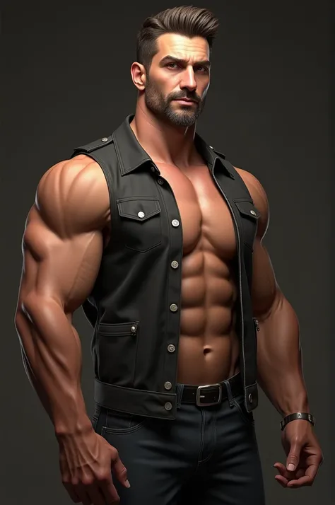 Nicolas mature shirtless with open vest and black pants 