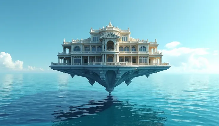 A big expensive house floating in ocean,  