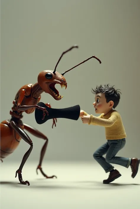 Ant attacking man with black sock 