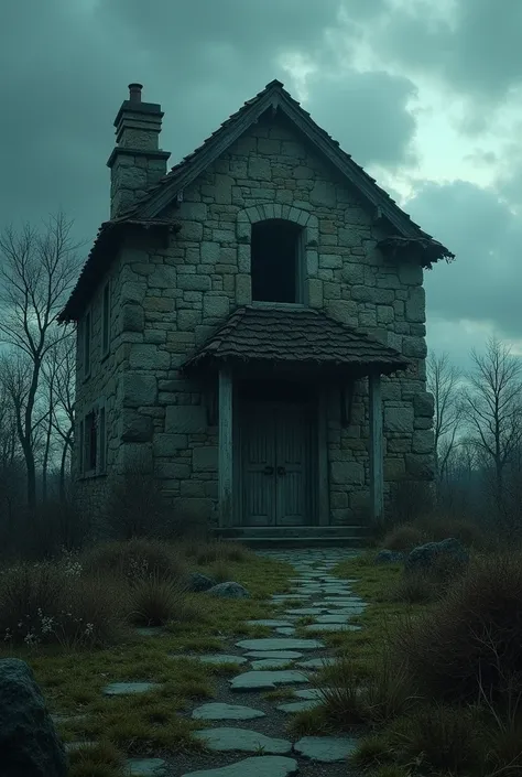  Okay now draw a house let it be a creepy house, let it be covered with stones, the doors closed with wood,a creepy weather 