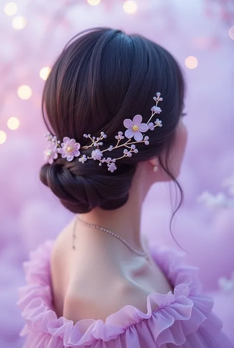 Generate a cover photo based on light purple and decorated with small hair accessories separately on the photo 