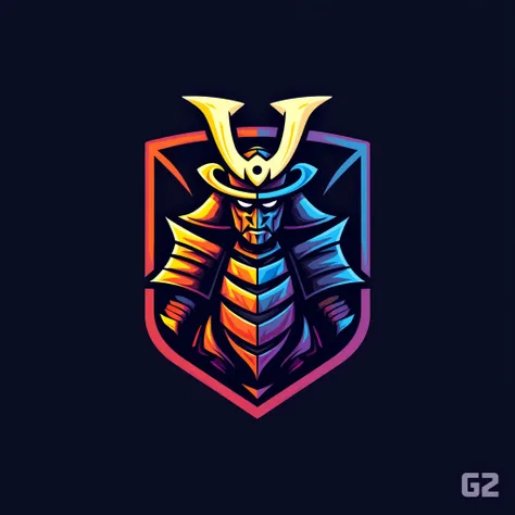 Create a Logo similar to the CS G2 team. The logo should include the name ProG. My name, Vano, is to be at the bottom of this coat of arms. The coat of arms will feature the Roninc samurai in yellow, red, blue and purple colors