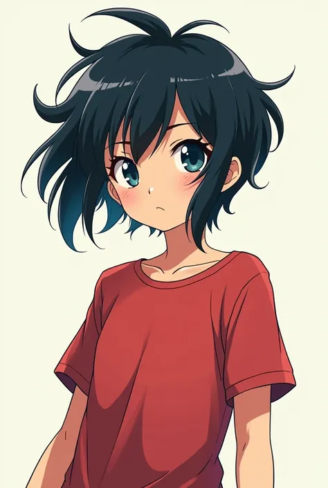 Make an anime-style character with black teenage hair 