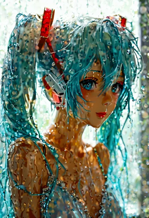 Hatsune Miku in wet white underwear 