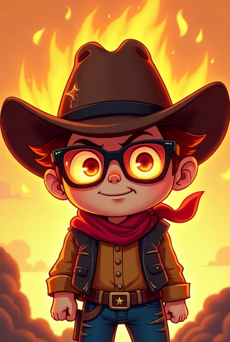 make me a logo with a picture of Coboy cartoon chiby that has fiery fiery eyes full of passion with burning spirit shades 