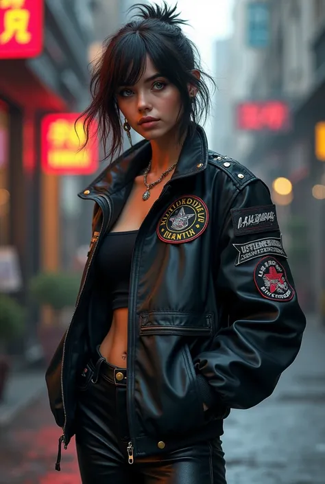 Cool girl wearing a motorcycle windbreaker