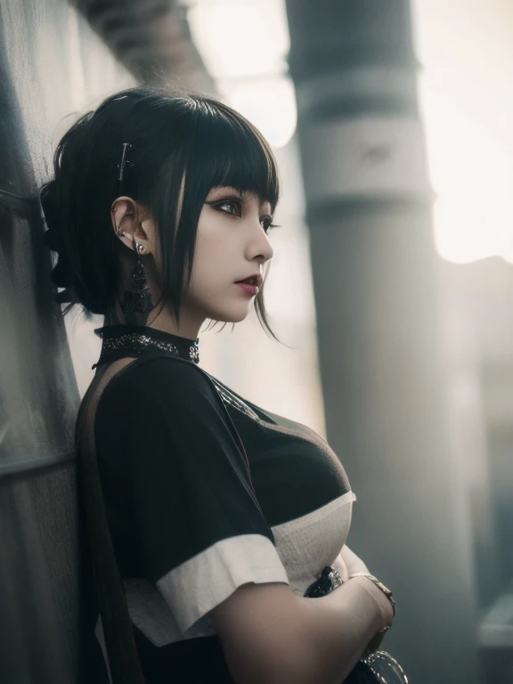  Another World、   DIESEL PUNK   ,    Atmospheric volumetric fog   , masterpiece,    illustrations,  top quality , 8k,      High Definition   ,    wallpaper,    Cinematic Lighting ,   1 Japanese woman  、   Beauty 、  gothic makeup  、 Big Breasts 、   skirt、  ...