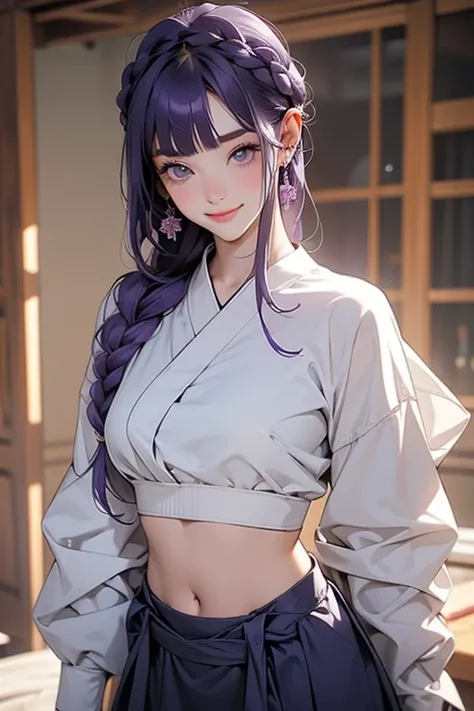        1 girl, blunt bangs,   ((超 Detailsな顔)).(( beautiful eyes:1.2)).     braiding       ,    width ,     hair accessories ,Obi says, (Purple Hair:1.2),        long hair    , (       realistic       :1.2),          beautiful eyes  ,        red eyeshadow. ...