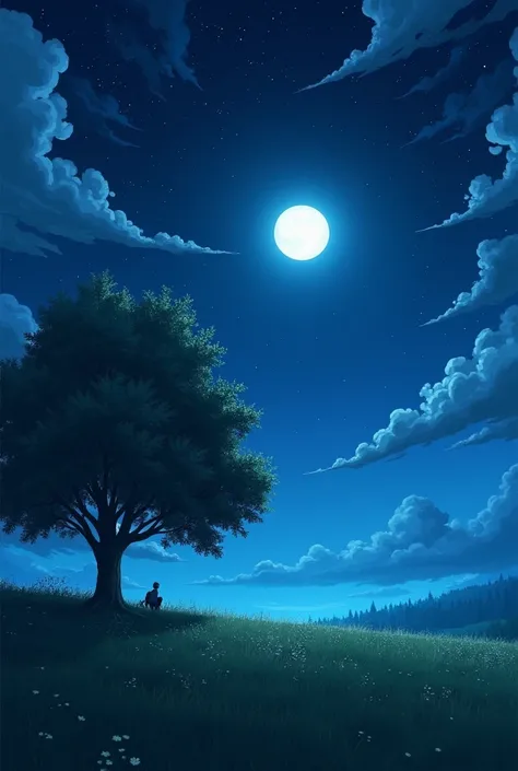 night scene with a tree and grass field and a full moon, scenery artwork, anime countryside landscape, anime landscape wallpaper, background artwork, anime background art, anime landscape, anime background, background art, landscape wallpaper, anime nature...