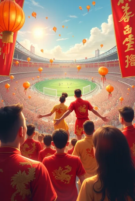 Create images related to Chinese New Year in Vietnam and friendly mens football matches