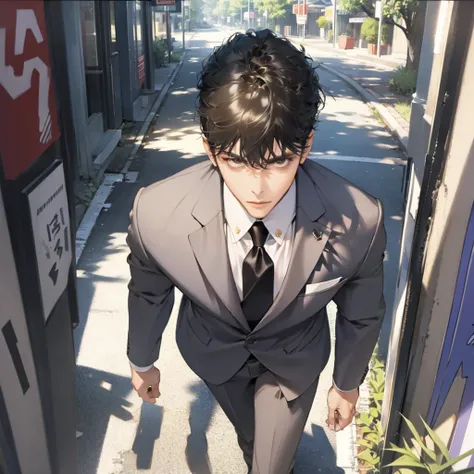 male、Suit and tie、Around town、 walking 