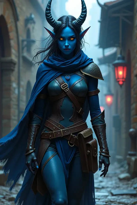 Female Dnd rogue Tiefling blue skin