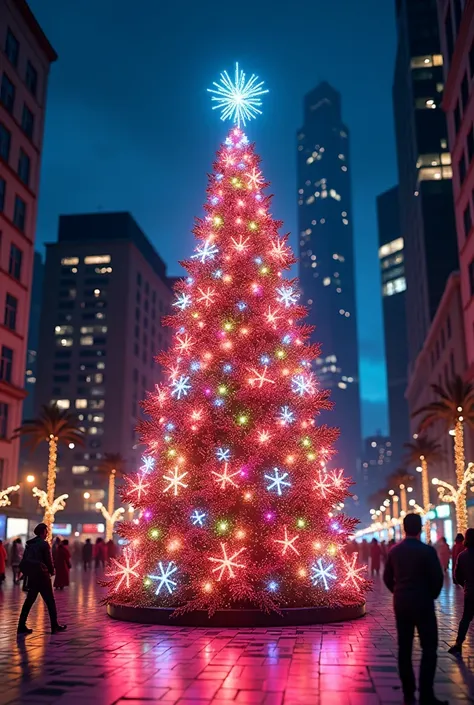 A Christmas tree in the middle of the city full of lights in Santa Catarina 