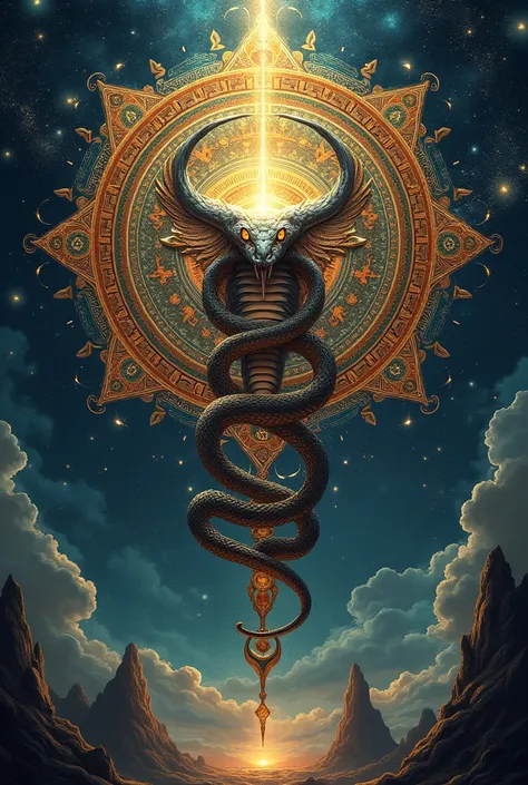 Cosmic Mandala ， Egyptian Pattern ， Mysterious Cobra ， Supreme Cosmic Art， high definition and precise depiction．