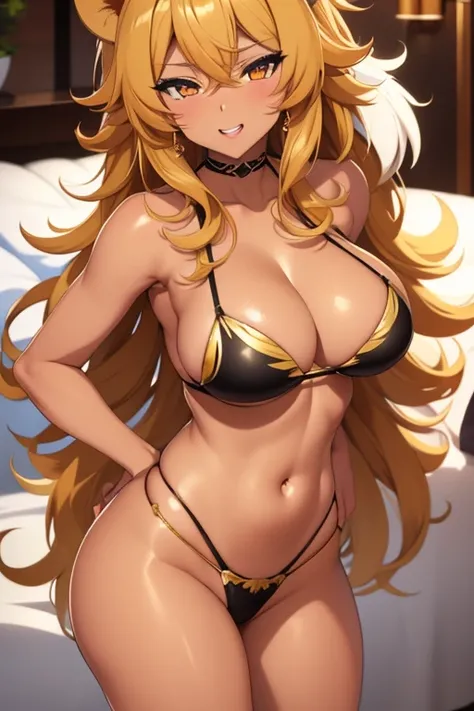 Sexy lion anime, tan skin, very tan skin, dark skin, 
