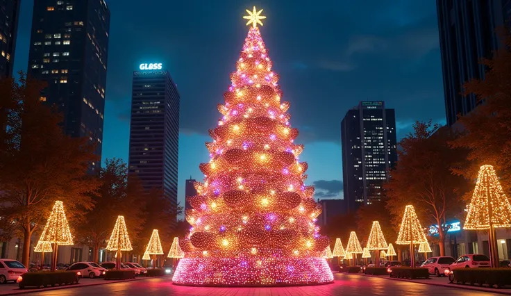 A Christmas tree in the middle of the city full of lights in Santa Catarina 