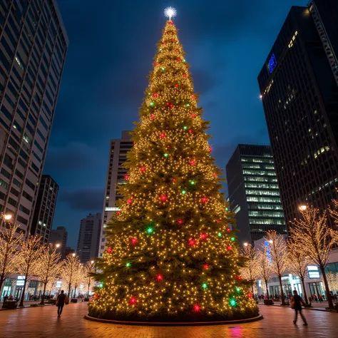 A Christmas tree full of lights in the middle of the city in Paraná 