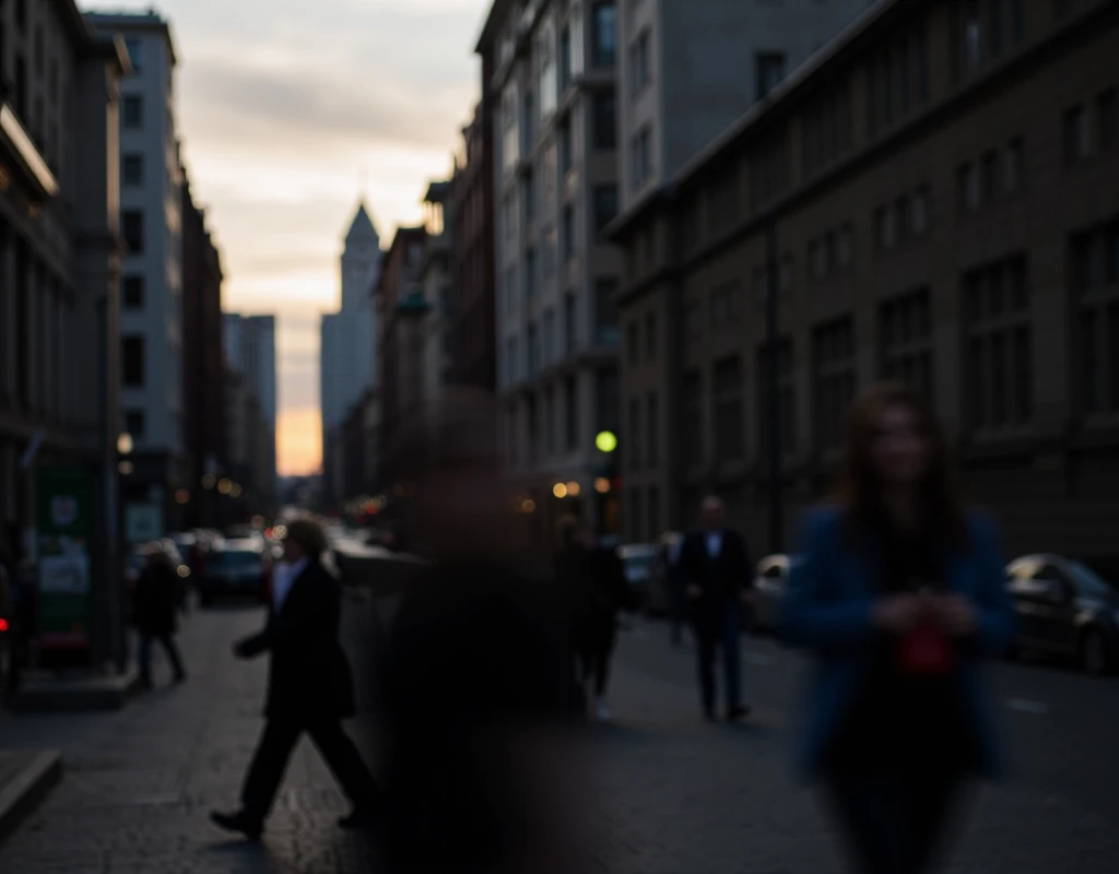 Indistinct figures in a city street silhouette, Motion blur people, indistinct people passing by, Ephemeral, Afterimage of light, soft focus, out of focus, blurry image, pinhole camera effect, flash photography