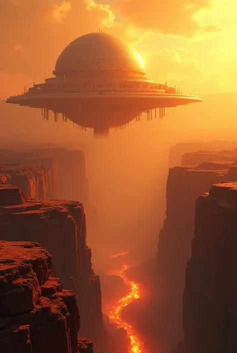 Floating city high in the skies

• Aesthetics:  Gold and reddish tones , floating solar domes ,  technology powered by thermal energy .

• Location :  About the ruins of the Grand Canyon ,  reflecting immensity and scorching light.