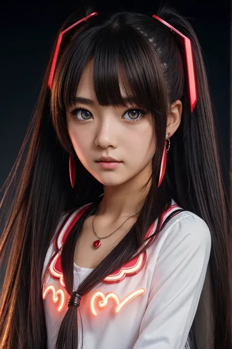 ((masterpiece)), ((best quality)), (ultra-detailed), ((kawaii)), cute, (lovely), anime style, dynamic angle, in the middle, focus on the face, night, moon, a cute girl, 1girl, solo, hood, beautiful black hair, beautiful red eyes, ((beautiful eyes)), earrin...