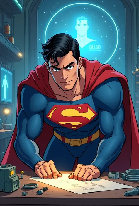 Animated Superman who works hard to build a good project