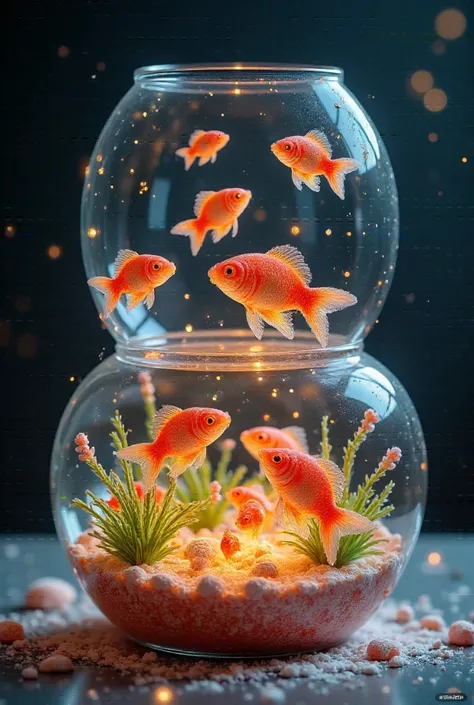  Beautiful glass round bowl-shaped aquarium made of glass, with beautiful exotic colorful fish inside ,   Very beautiful fish tank design  , Stones with different algae  ,  Bright Colors ,  rich colors ,   better quality  , Eight thousand,  The masterpiece...