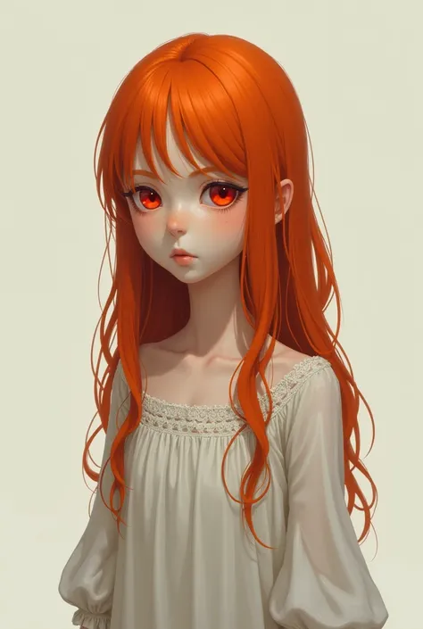  one girl,  orange hair,  red eyes ,  dress , (Alone:1.3),  