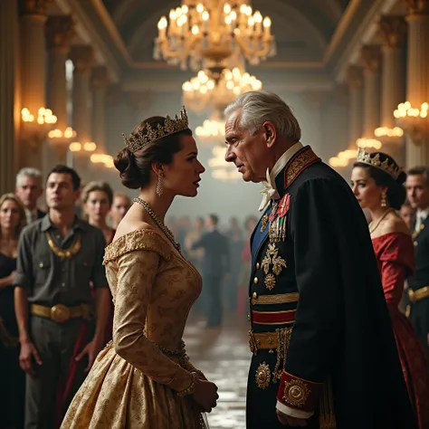 "The Queen and her consort are caught in an intense argument, their voices echoing through the grand halls of the palace. The tension between them is palpable, and the air is thick with frustration and resentment. Accusations fly, past grievances resurface...