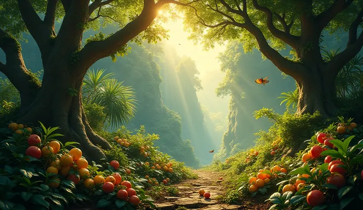 a jungle full of fruit, cinematic mood