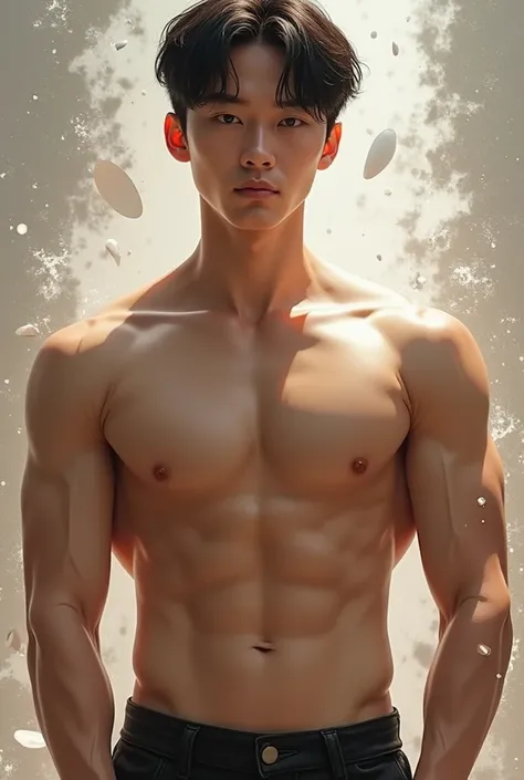  realistic style.， Young Korean style Dont have a beard，Its a long time to show off your abs from ，Fragmented lid 