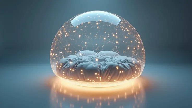 No background. Round bed made of transparent plastic. Illuminated from below, no background