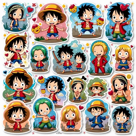 Stickers of the characters from One Piece 1 on each sheet