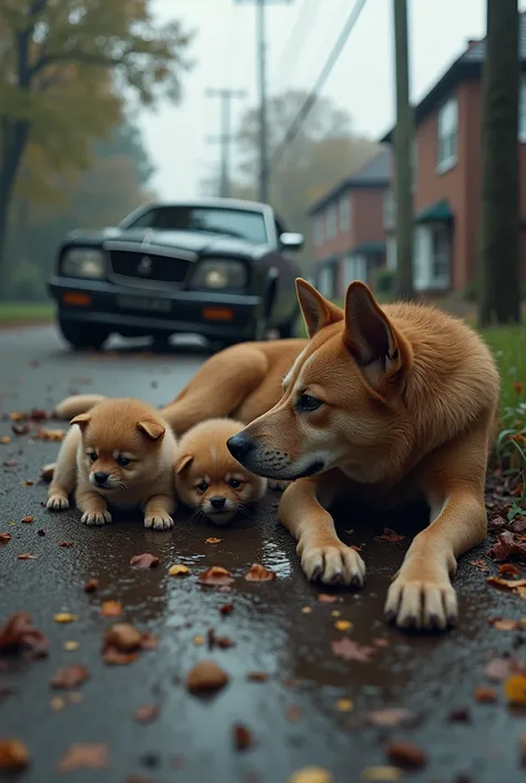 Mother dog accident with car