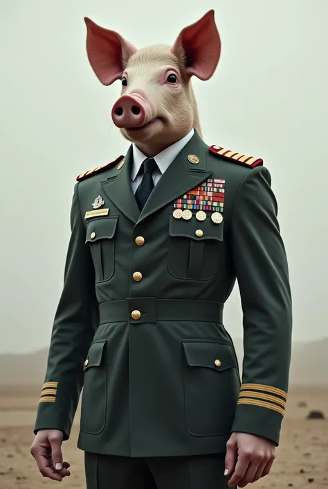 With the pig head of a military 