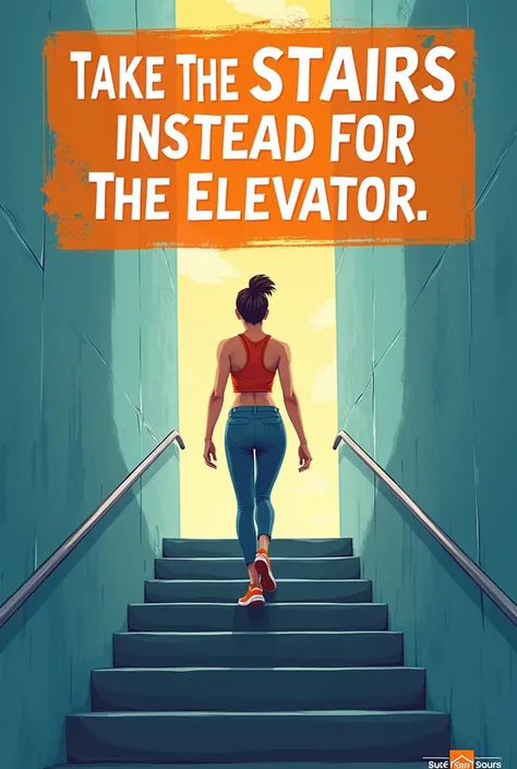 Make a poster to entice people to turn to the stairs to lose weight instead of using the elevator