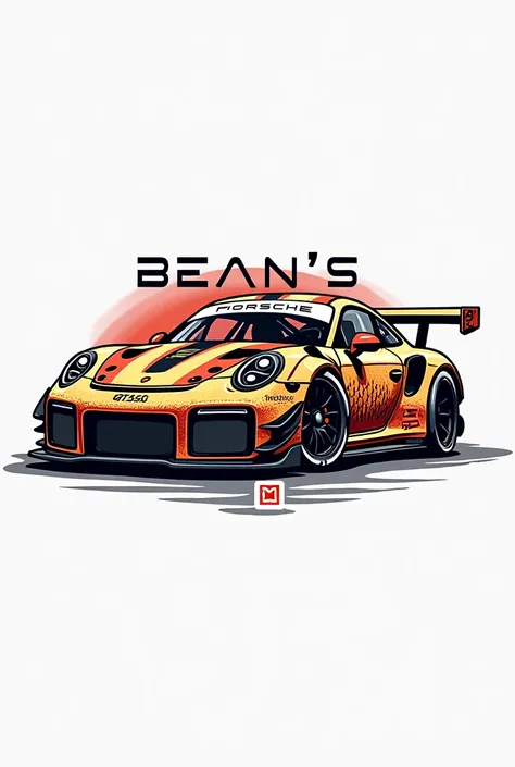 Make me a logo entitled Bean’s Diecast with a Porsche 911 gt3 r Rexy